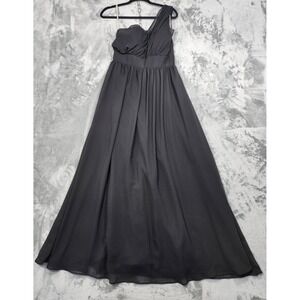 Pretty Maids Dress Womens 10 Black One Shoulder Chiffon Maxi Formal Bridesmaid